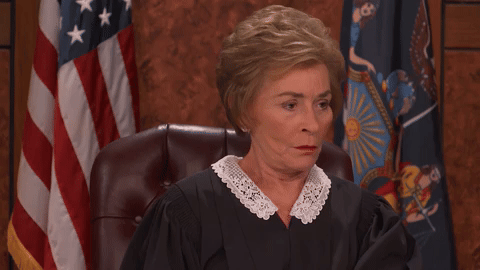 Animated gif of Judge Judy with a shocked reaction representing a sober curious professional woman recognizing herself in this post