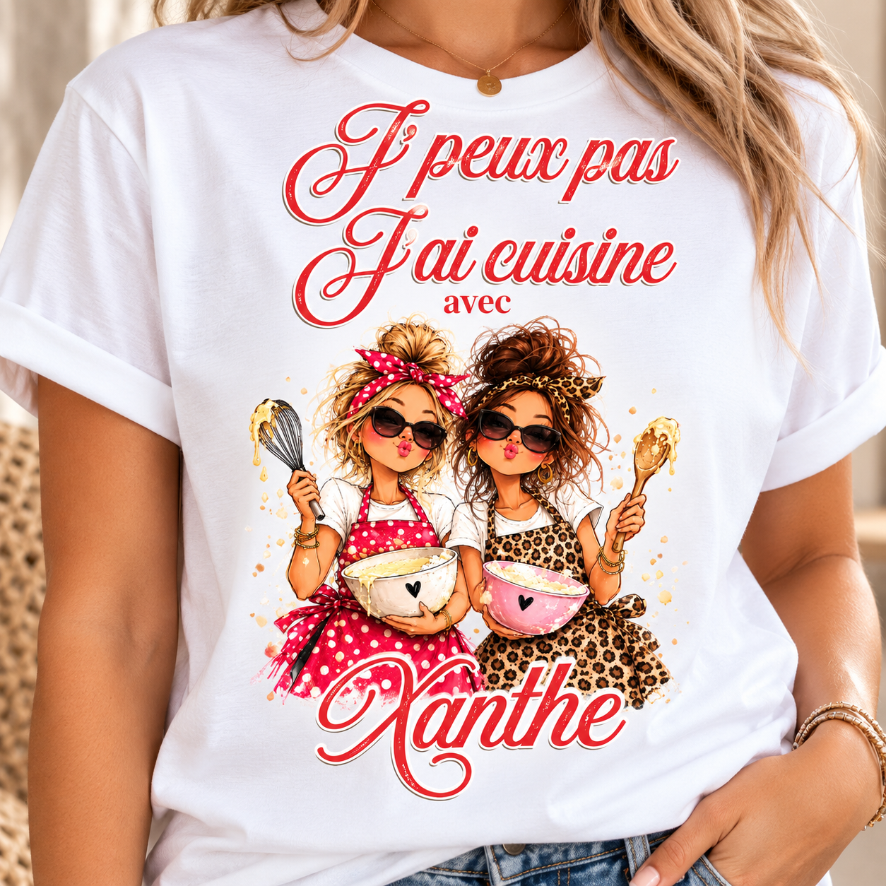 T-shirt Femme Personnalisé – « J’peux pas, j’ai cuisine »KC-020