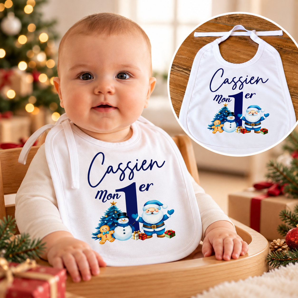 Bavoir bébé Mon 1er Noël – Personnalisable avec prénom – KC-024