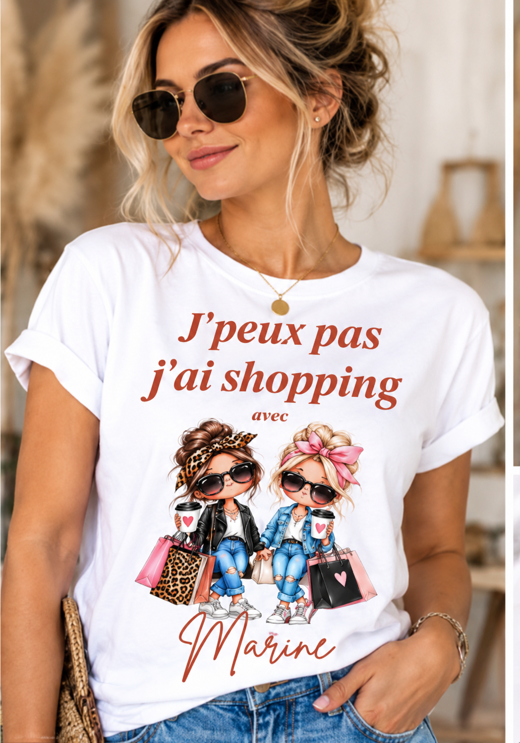 T-shirt Femme Personnalisé – J’peux pas, j’ai Shopping KC-004