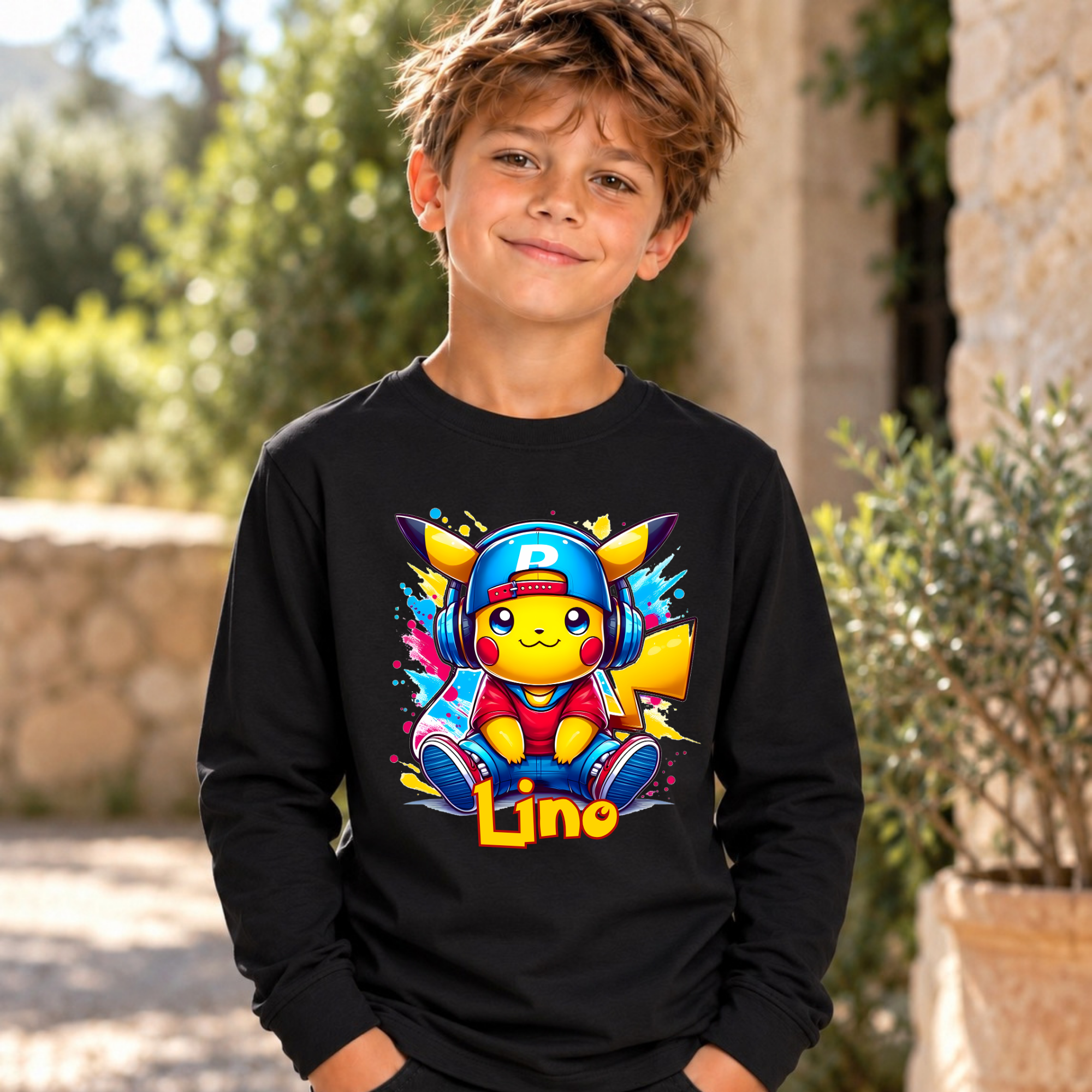 T-shirt enfant manches longues personnalisé – Pikachu  KC-010