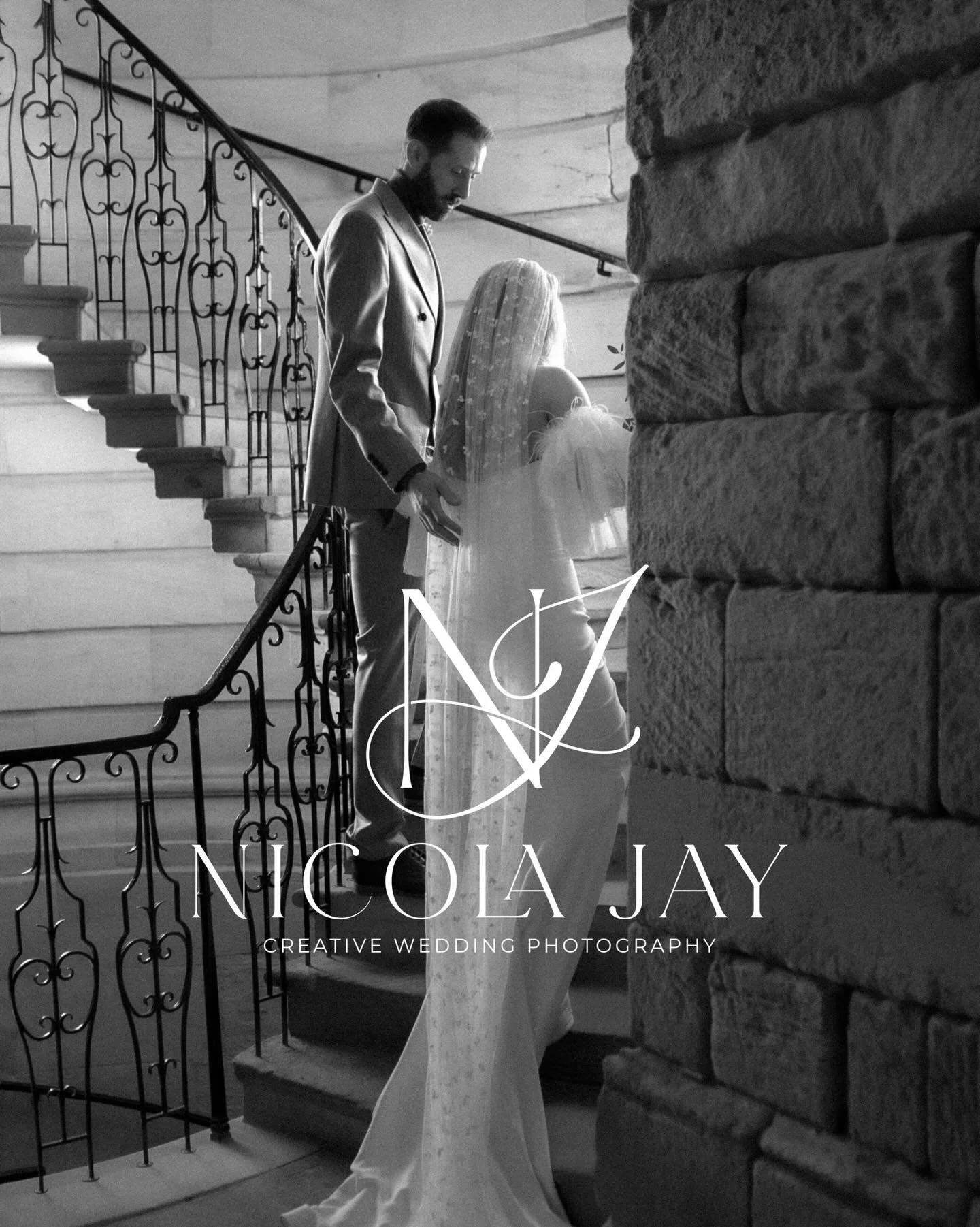 Charlotte and Ben elegantly climbing the beautiful staircase of Seaton Delaval Hall but looking like we&rsquo;re in a beautiful apartment in Paris. 

The veil and the light were a perfect match for this frame. Their wedding day will live in my heart 