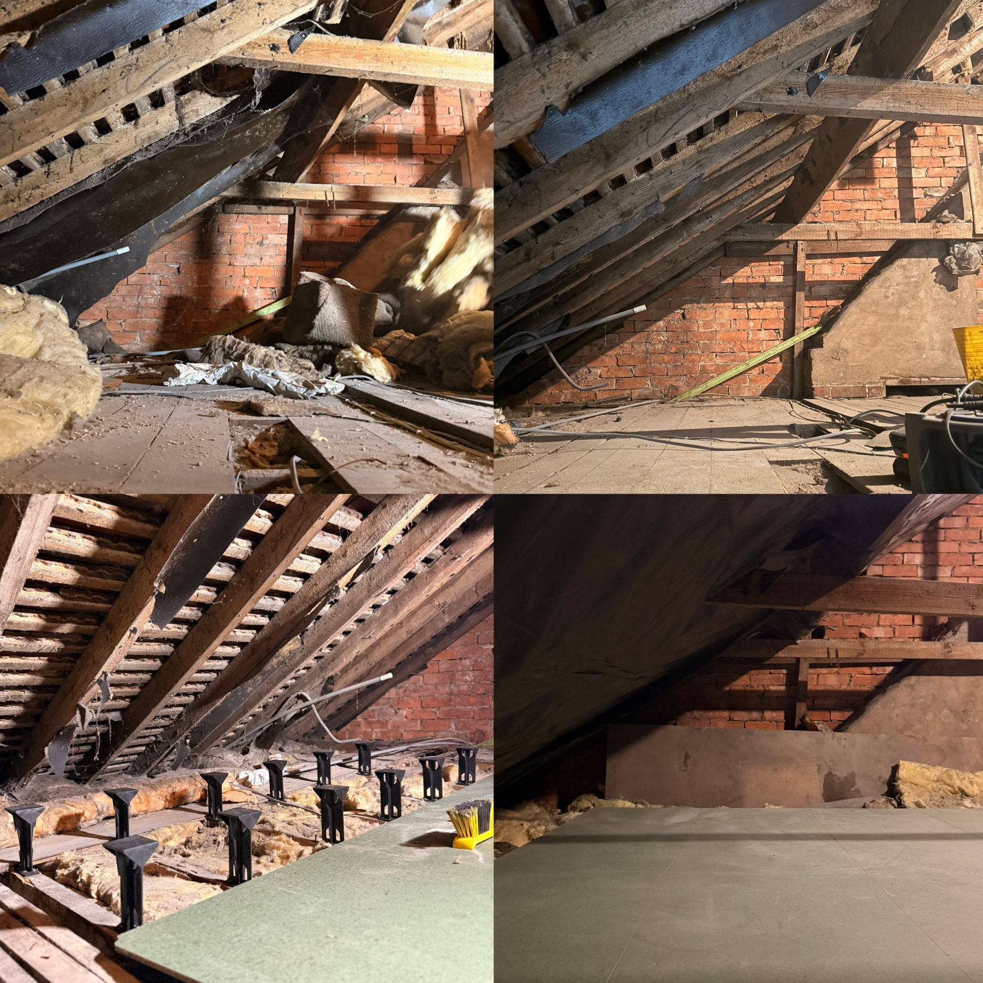 Removal of old floorboards, re-insulate and reboard using loft legs to comply with current regulations.