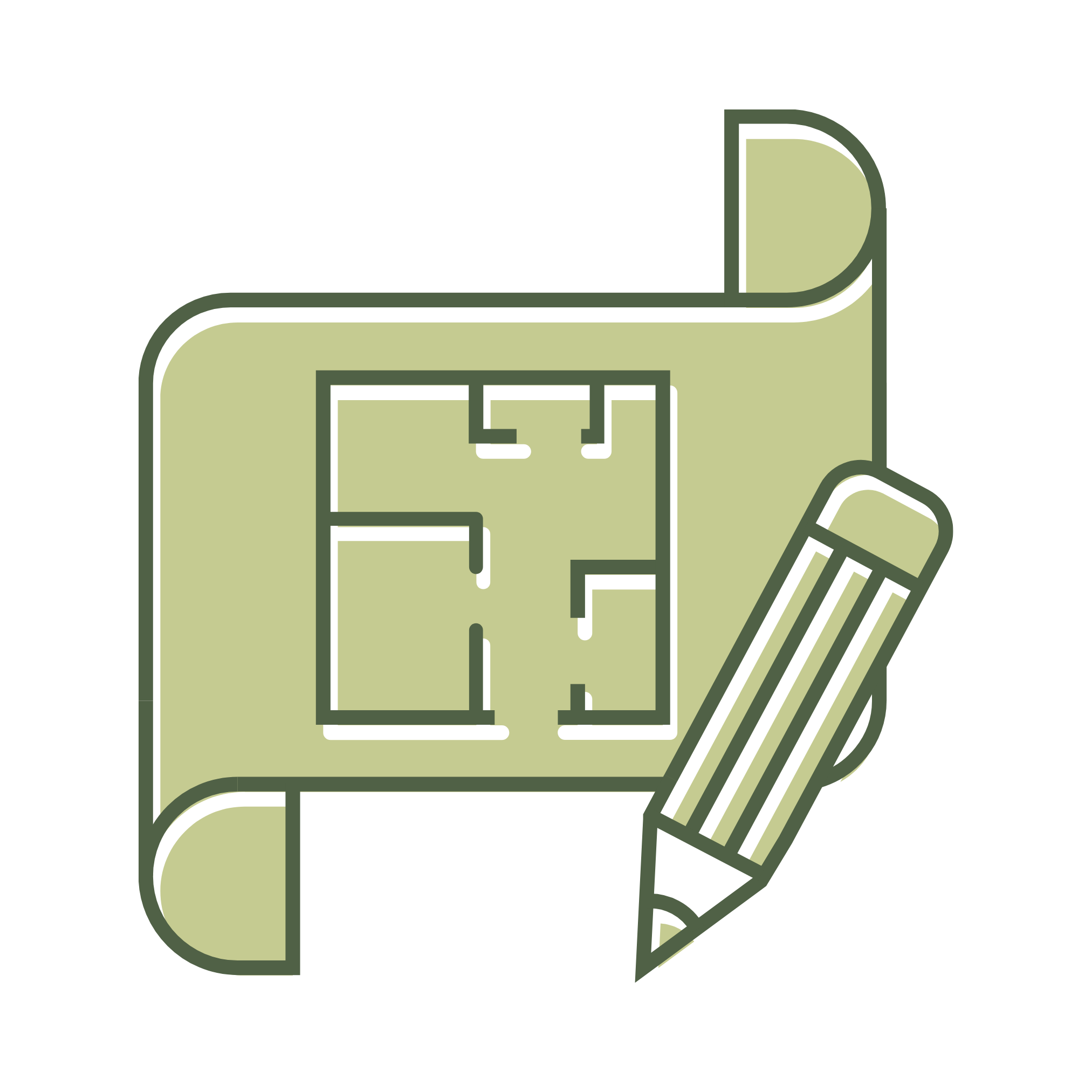 Illustration of a blueprint with a pencil, representing architectural or planning design.