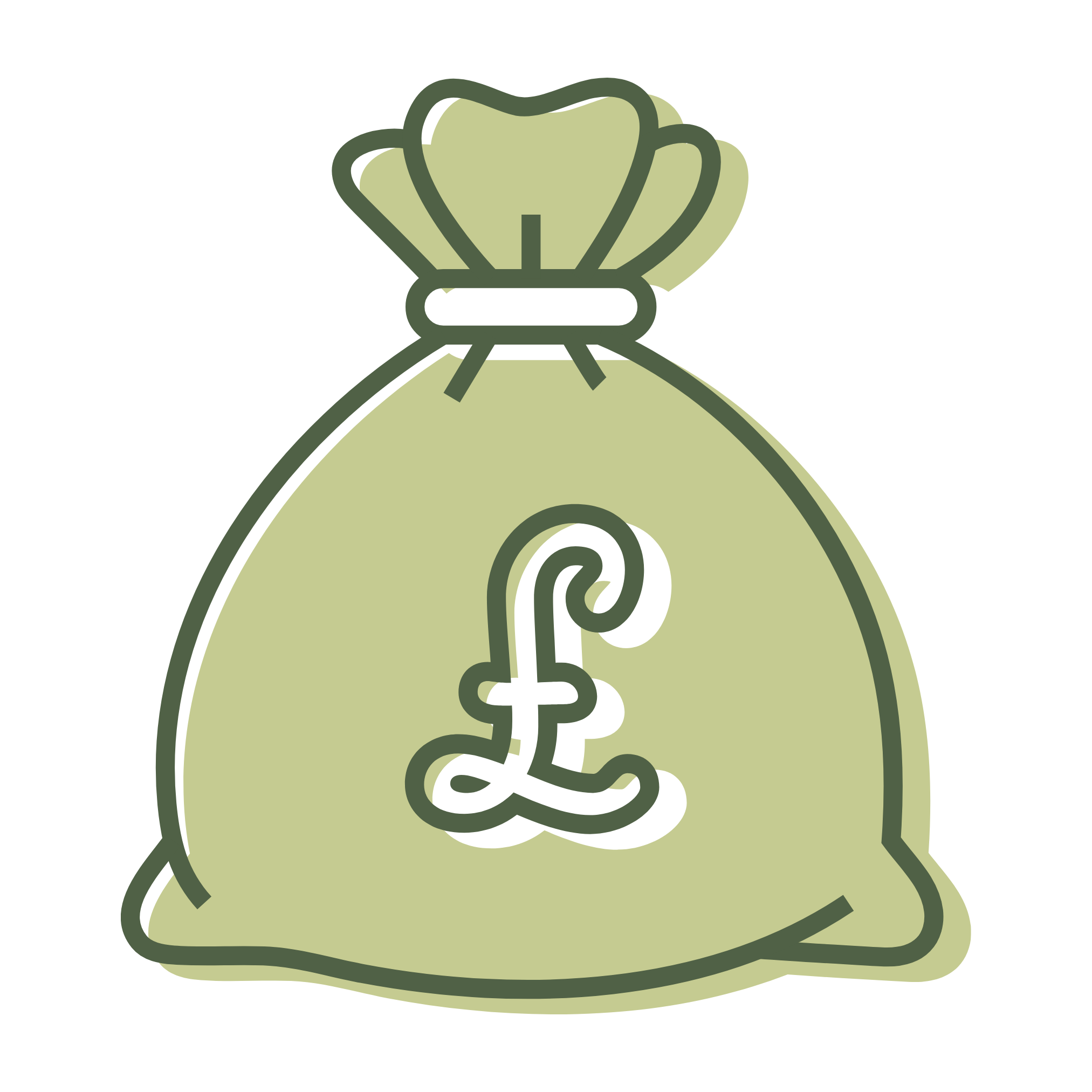 A cartoon illustration of a money bag with a dollar sign on it.