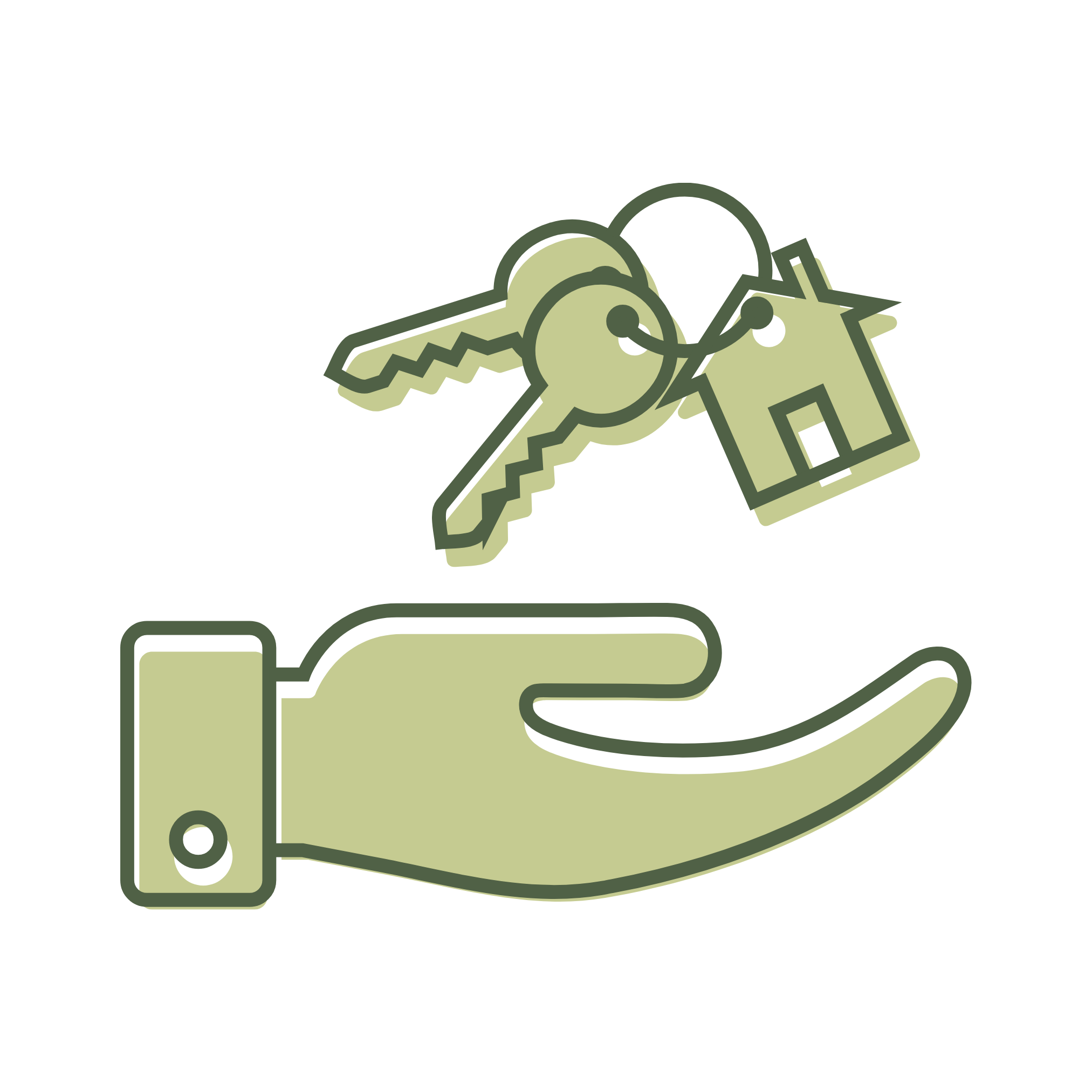 A hand holding a set of keys attached to a house-shaped keychain.