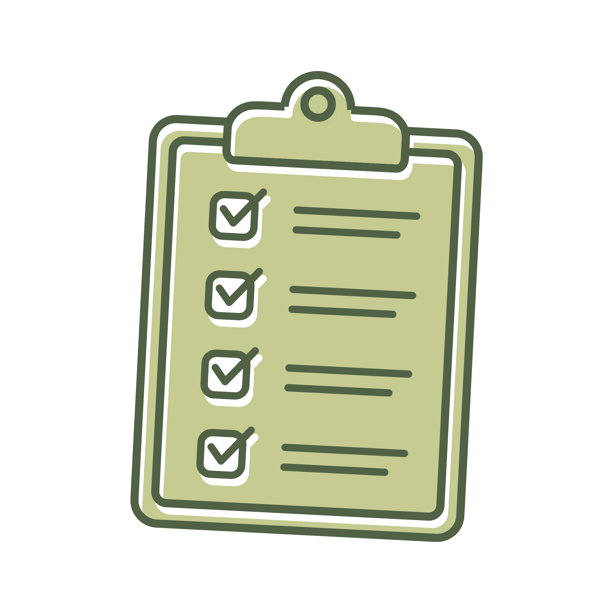 Illustration of a green clipboard with four checked items on a list.