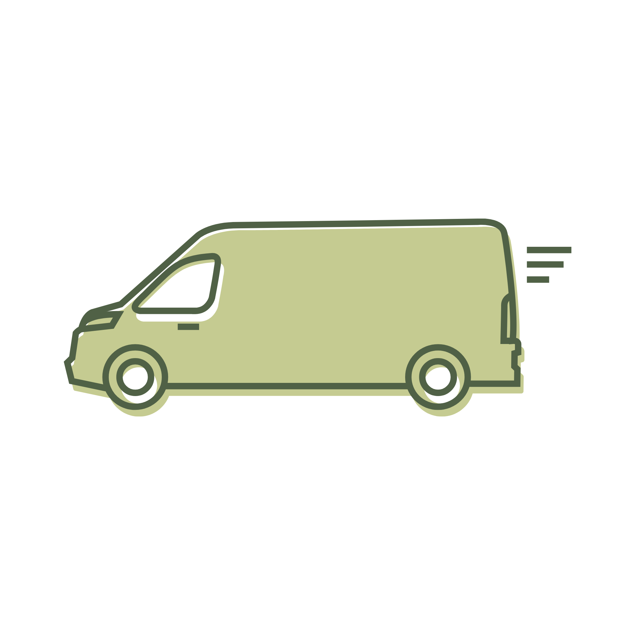 Outline of a green delivery van with motion lines indicating movement.