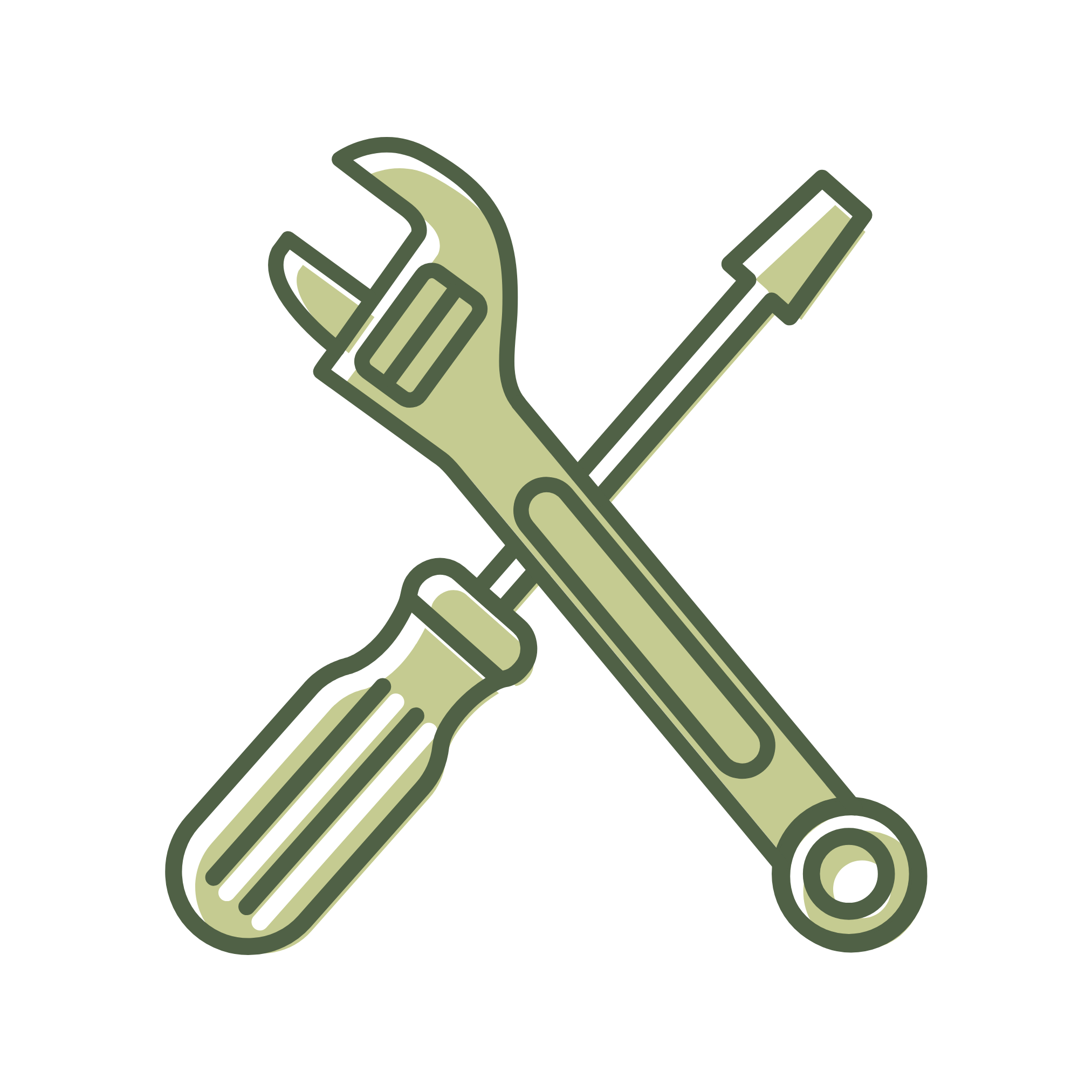 Illustration of a screwdriver and a wrench crossed over each other.