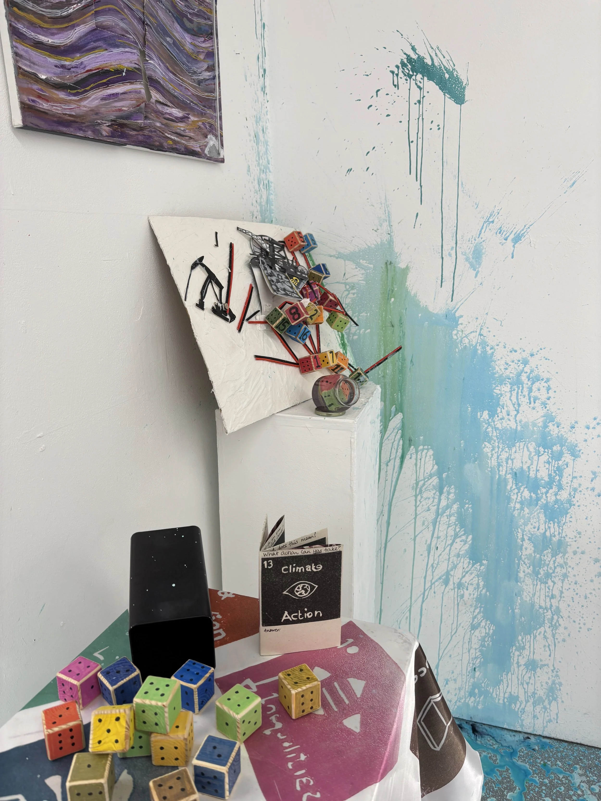 In true artivist style and to make a point, I completely destroyed my own work by throwing paint and wielding a hammer!