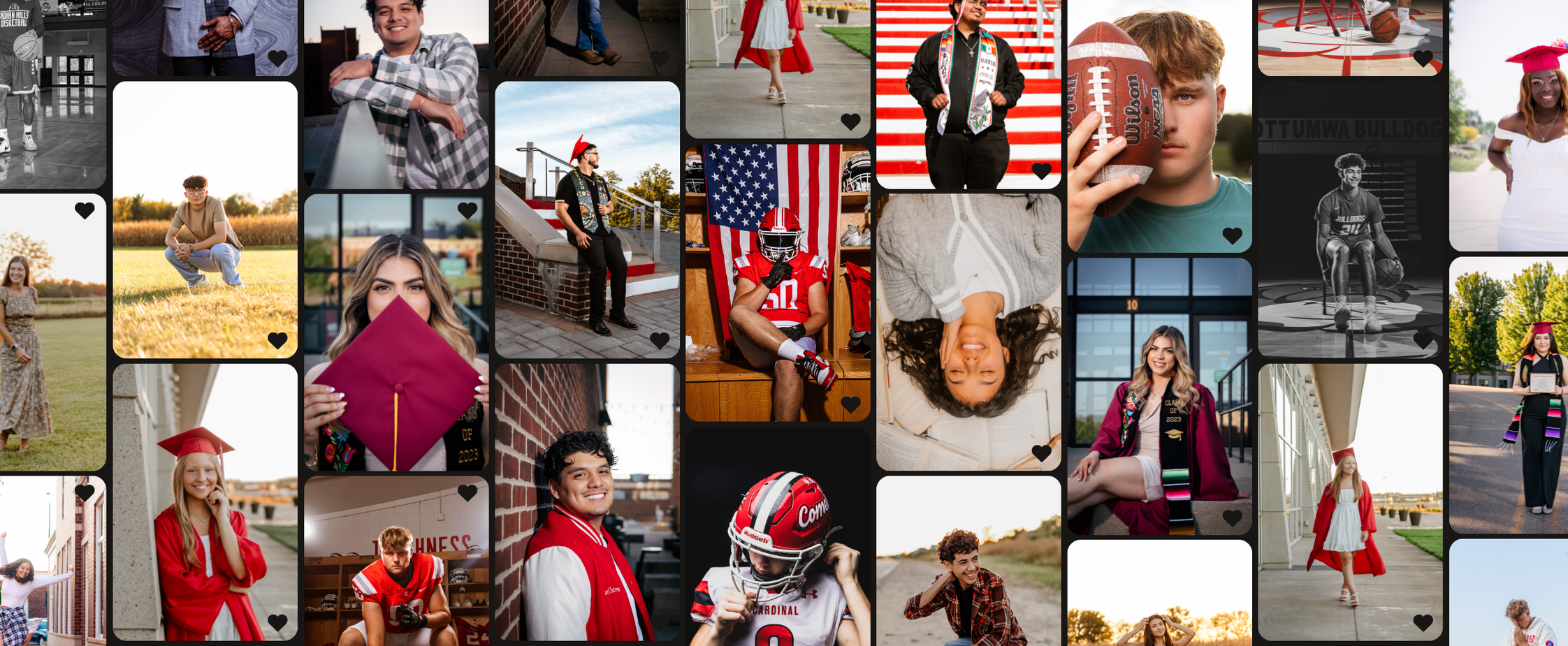 A collage of various photos of high school students celebrating graduation, sports, and casual moments outdoors and indoors.