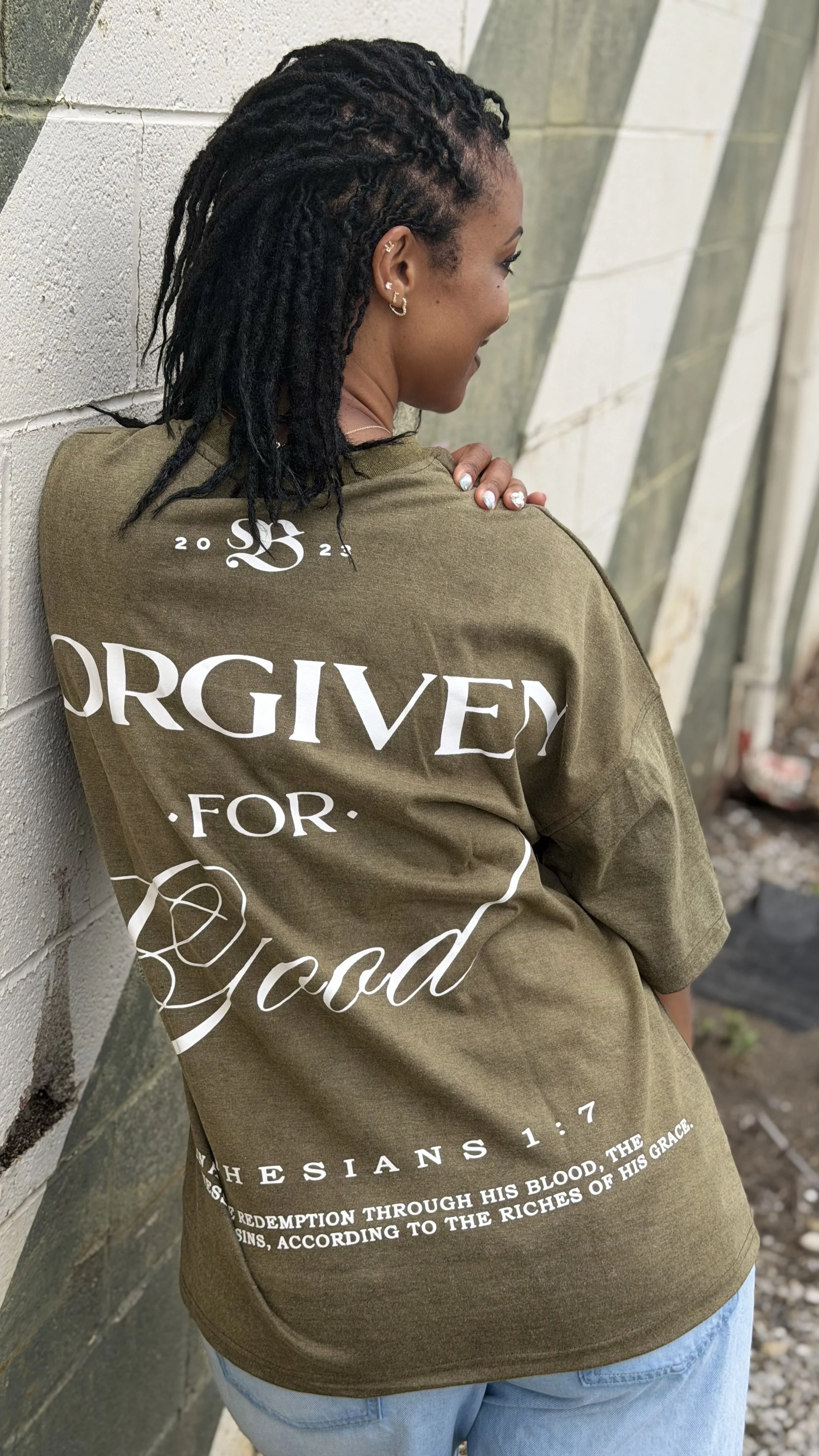 Acid Washed Khaki Green “Forgiven For Good” Oversized Tee