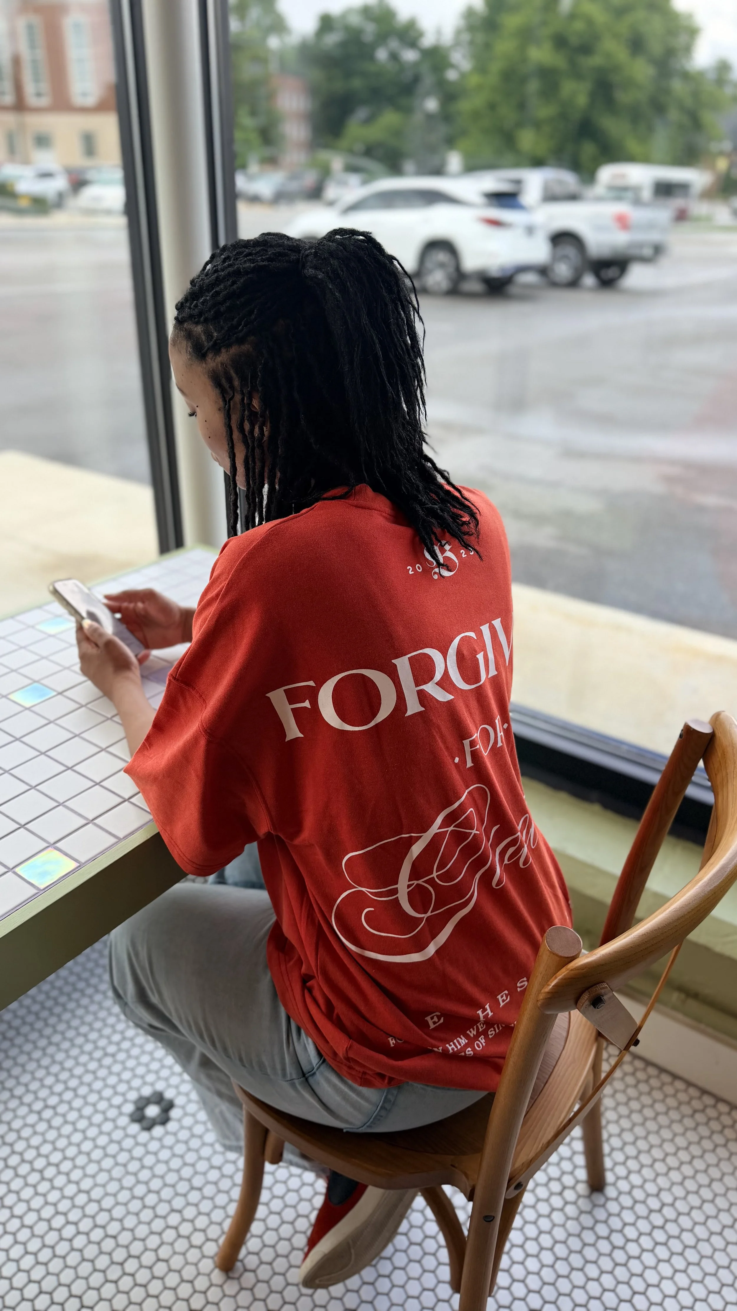 Acid Washed Red Orange “Forgiven For Good” Oversized Tee
