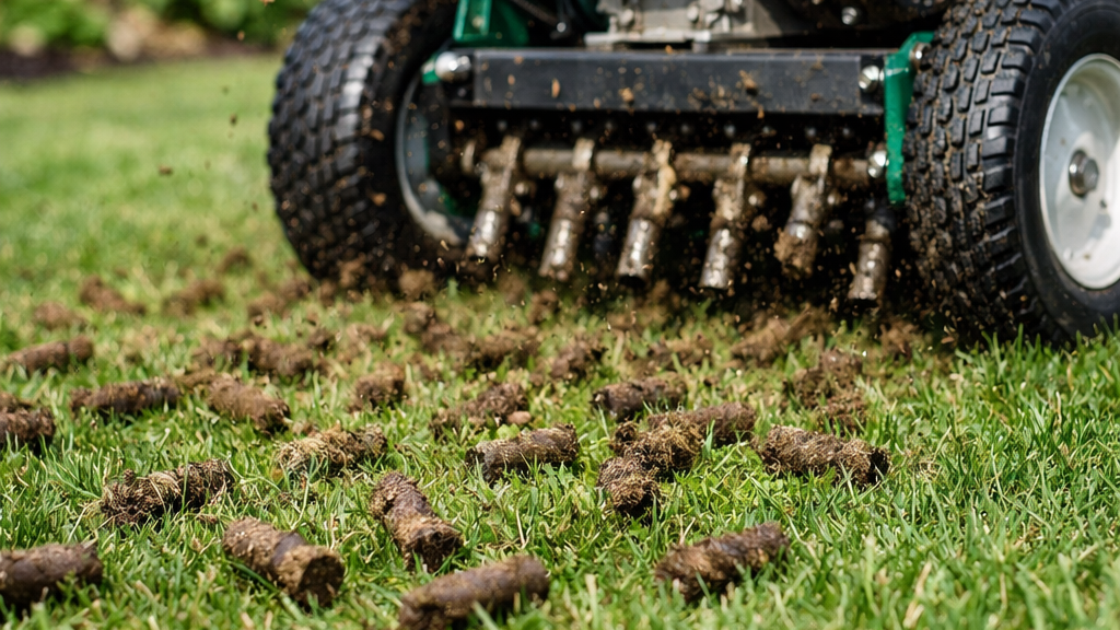 Core aeration service improving soil health and root growth for a residential lawn in Chicagoland