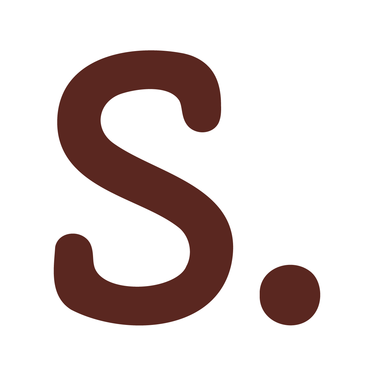 A large brown letter 'S' with a period next to it on a black background.