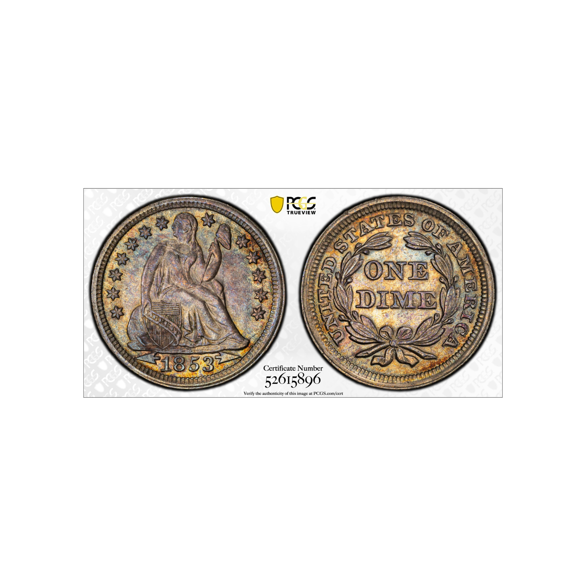 1853 (Arrows) Seated Liberty 10c  PCGS AU 58+ (CAC)