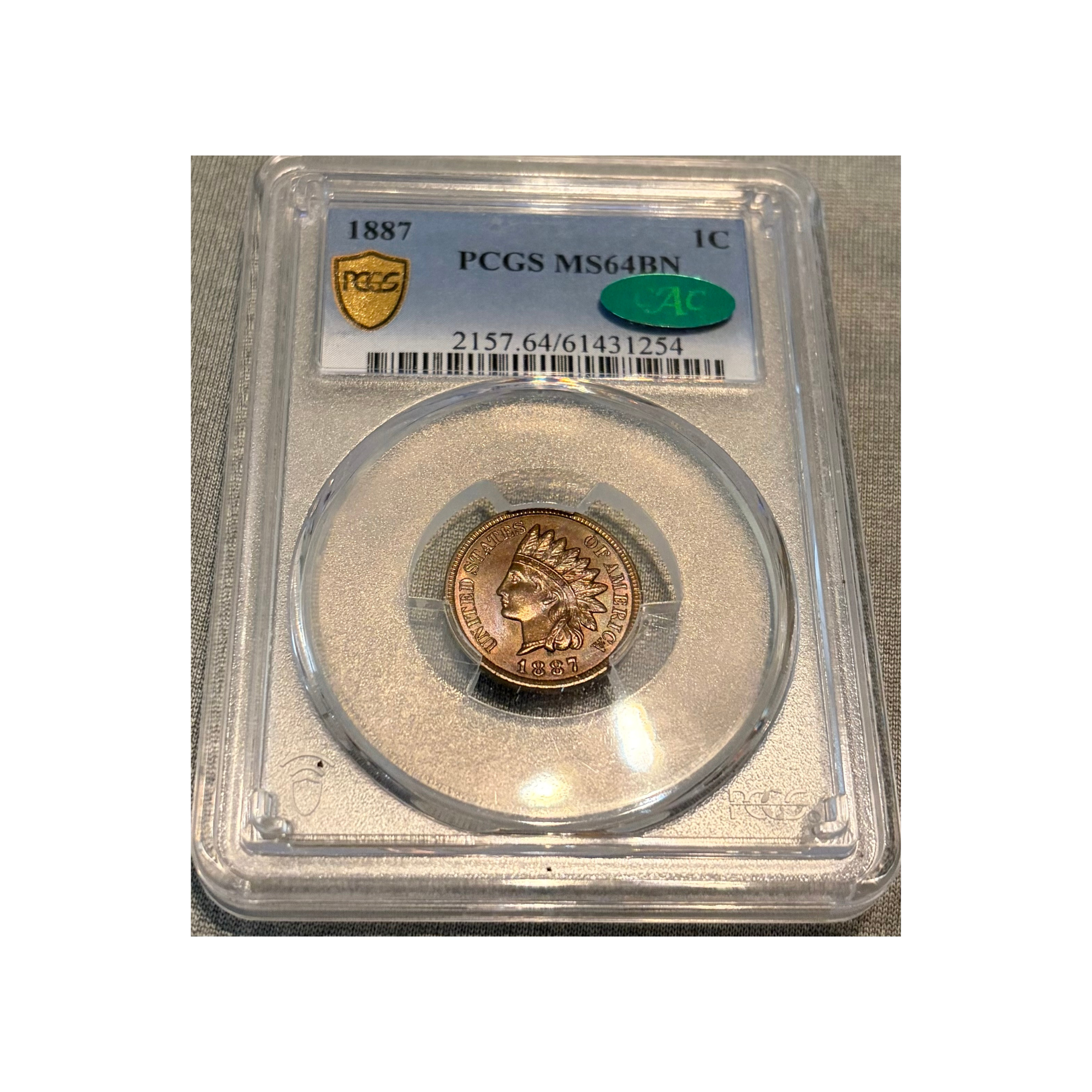 1887 Indian Head 1c   PCGS MS 64 BN (CAC)