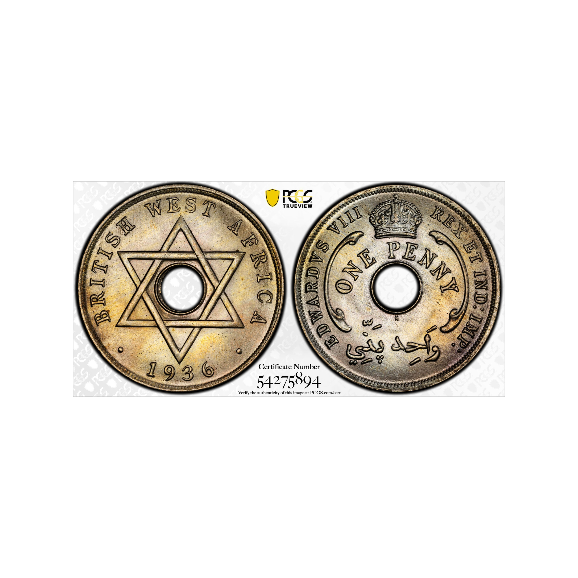 1936 H (Heaton) British West Africa 1 Penny   PCGS MS 66