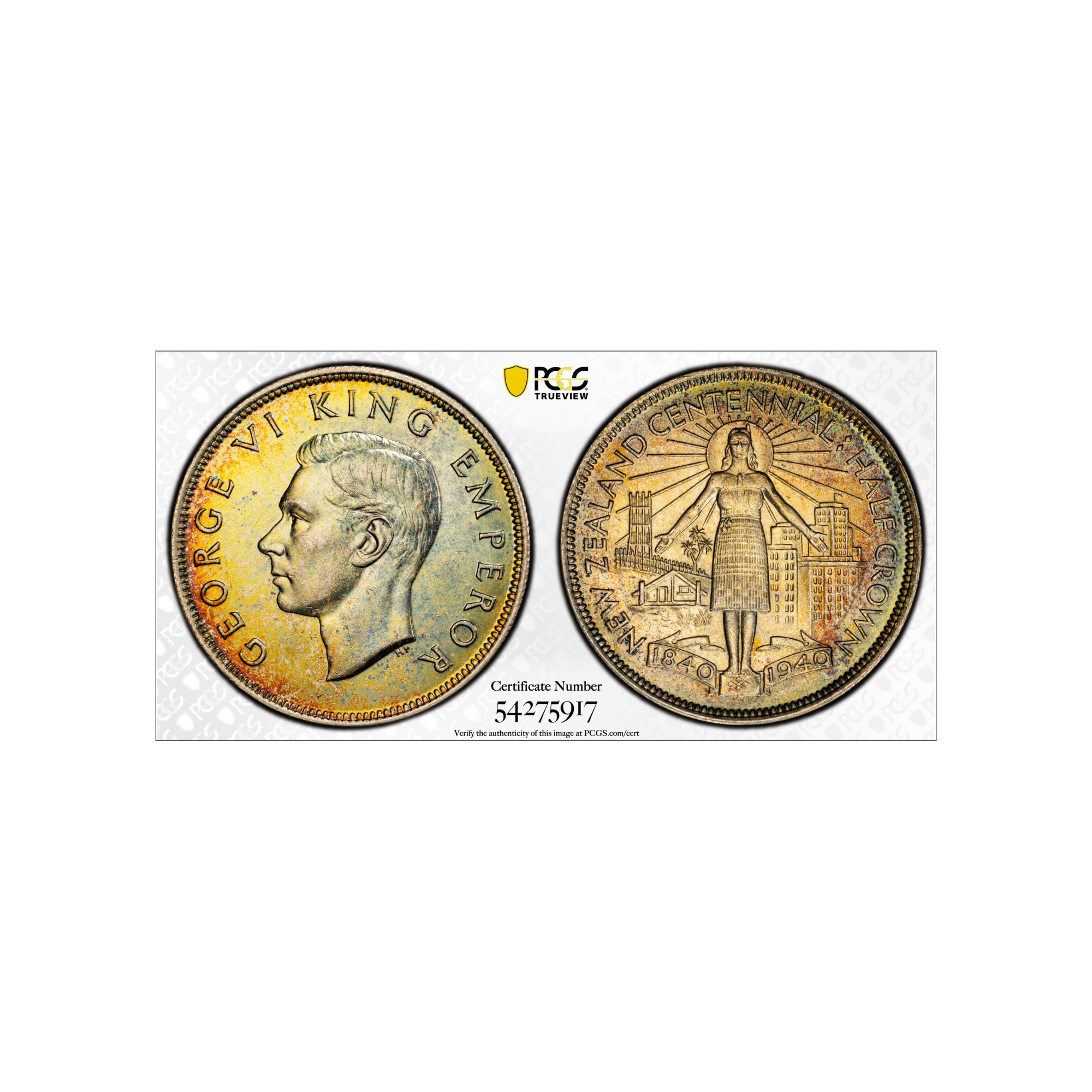 1940 New Zealand 1/2 Crown  PCGS MS 62
