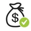 Icon of a money bag with a dollar sign and a green checkmark