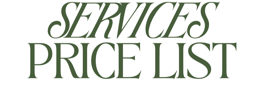Text that reads 'Services Price List' in large, elegant green font.