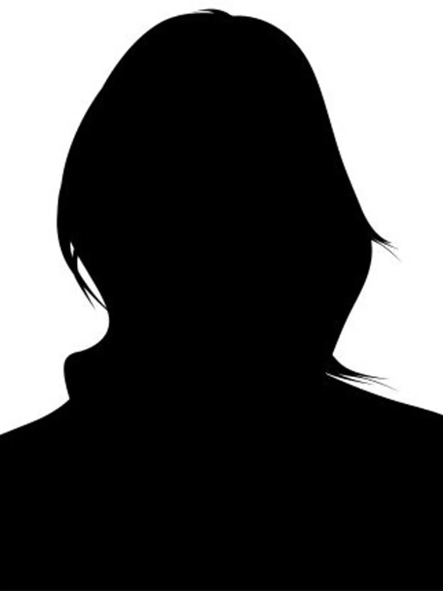 Silhouette of a woman with shoulder-length hair, facing forward against a white background.