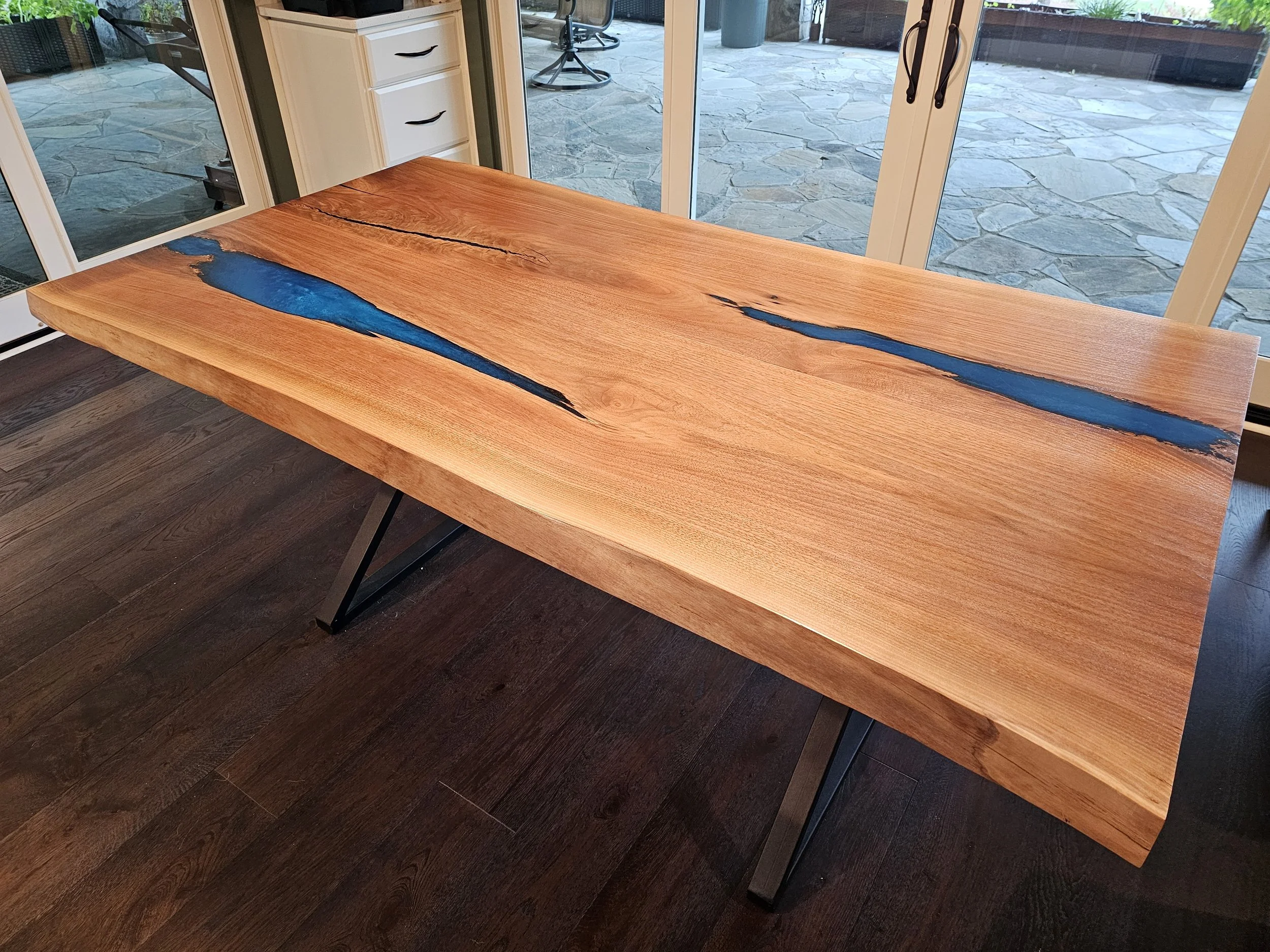 Walnut Live Edge with Blue Epoxy Table
