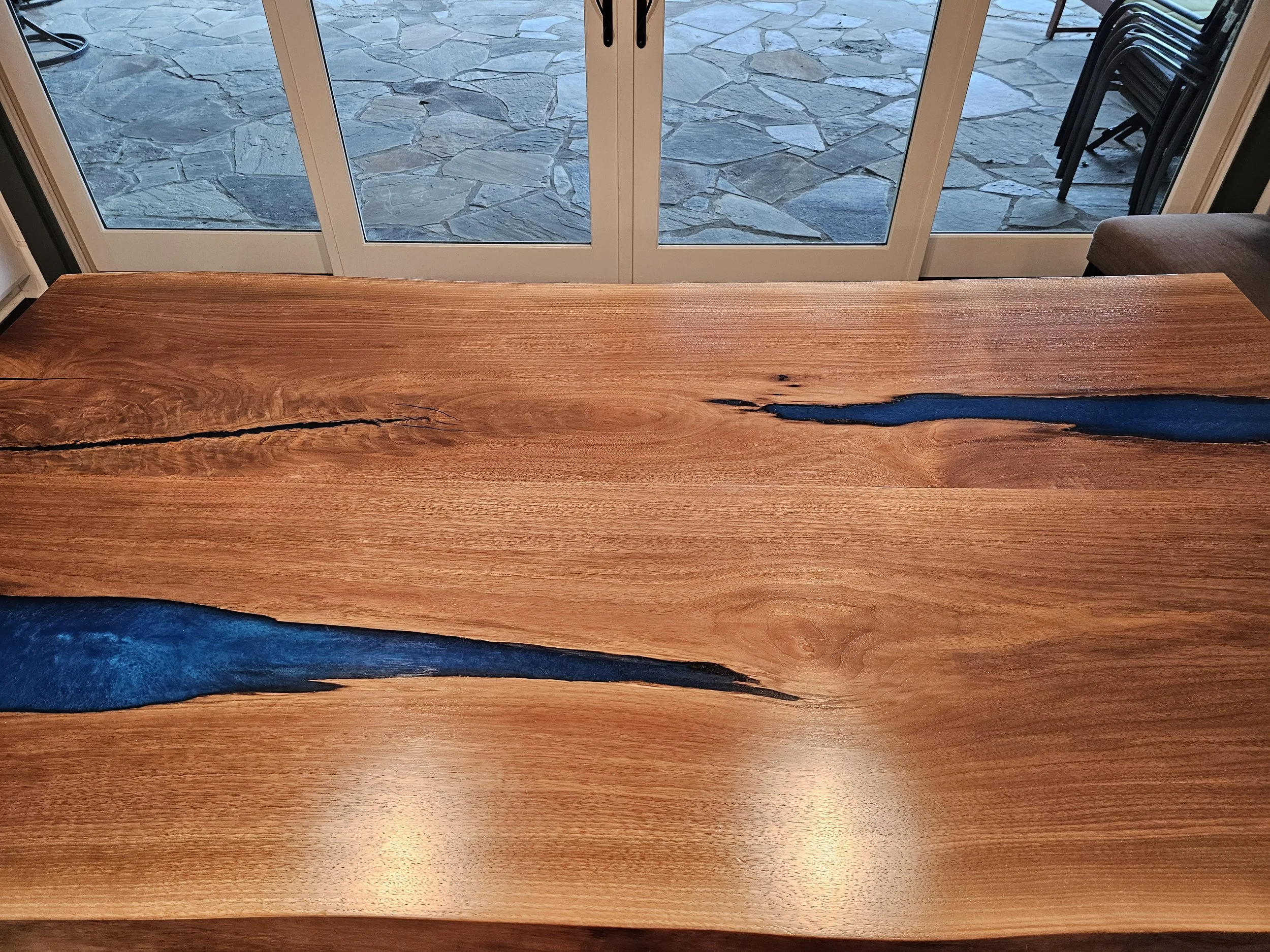 Walnut Live Edge with Blue Epoxy Table