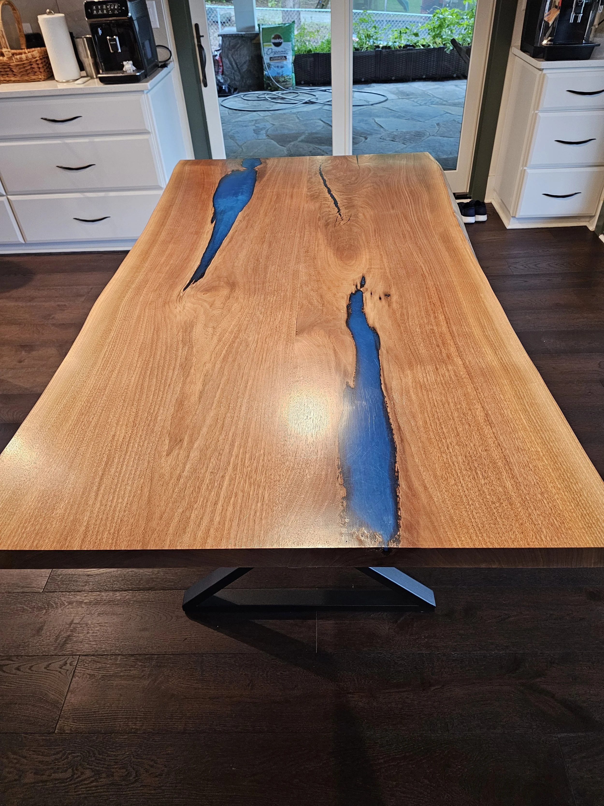 Walnut Live Edge with Blue Epoxy Table