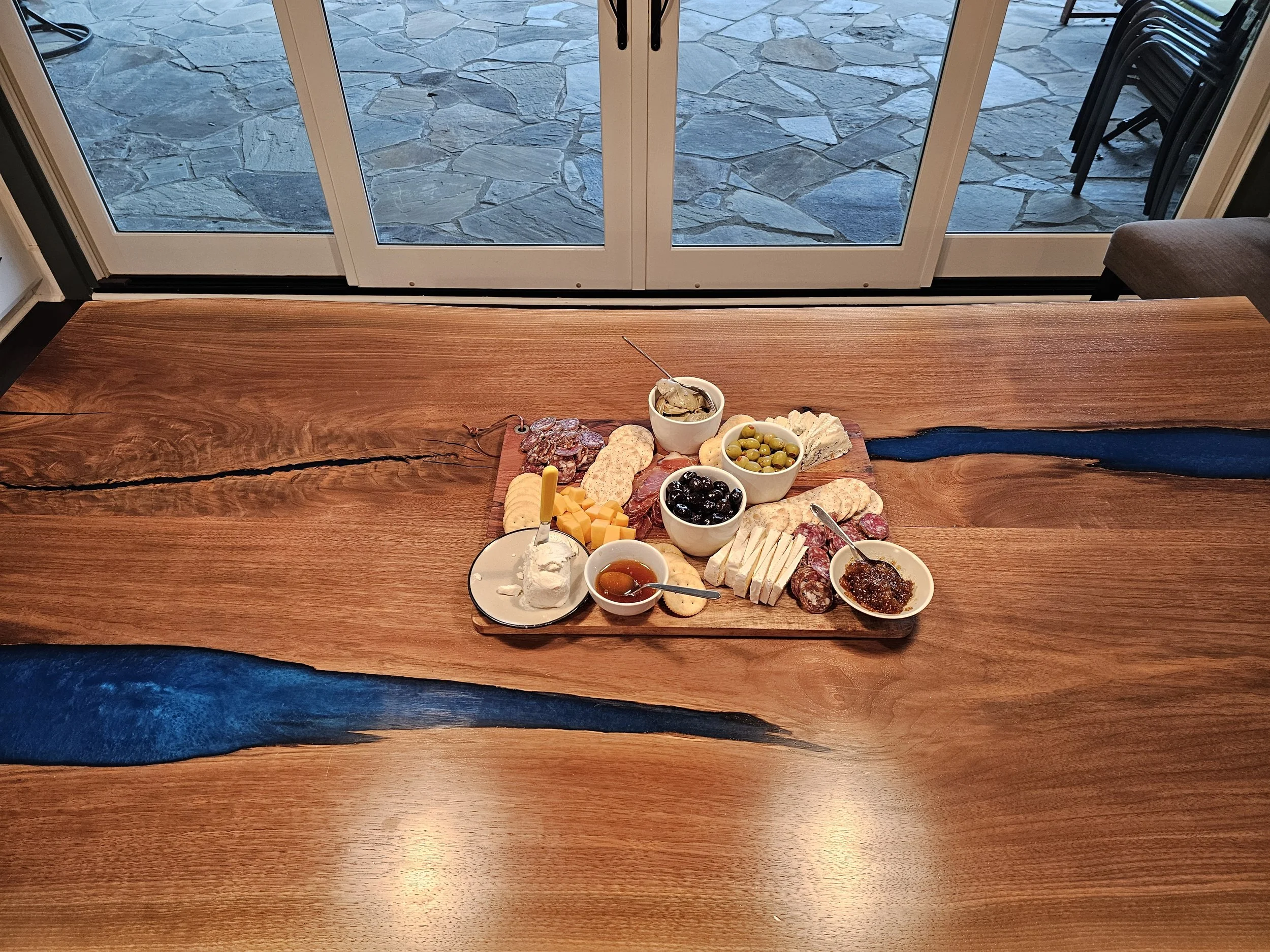 Walnut Live Edge with Blue Epoxy Table