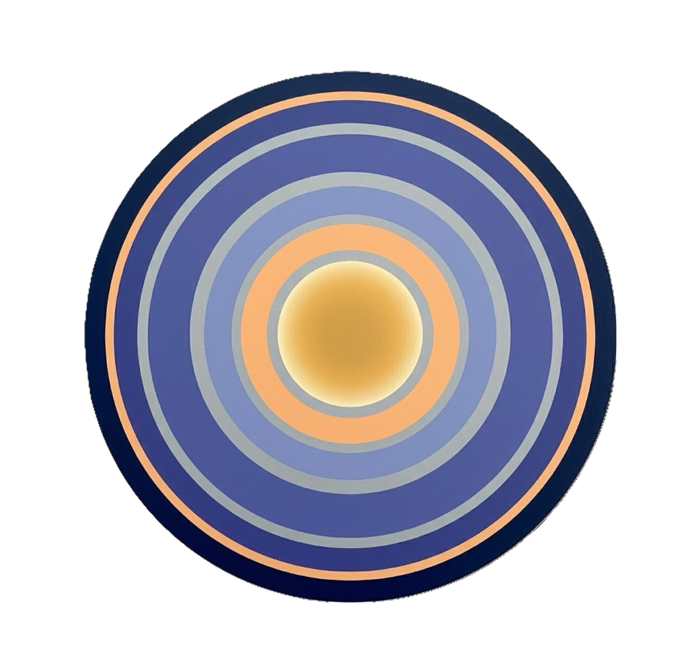 Concentric circles with a glowing yellow center, progressing outward through shades of orange, blue, and dark blue.
