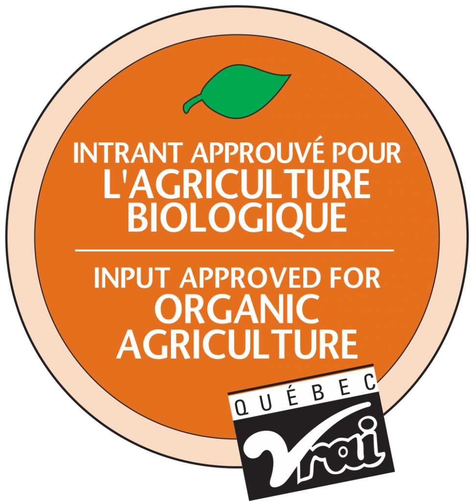 Étiquette certifiée biologique pour l'agriculture biologique, marqué par un symbole écologique et un logo du Québec.