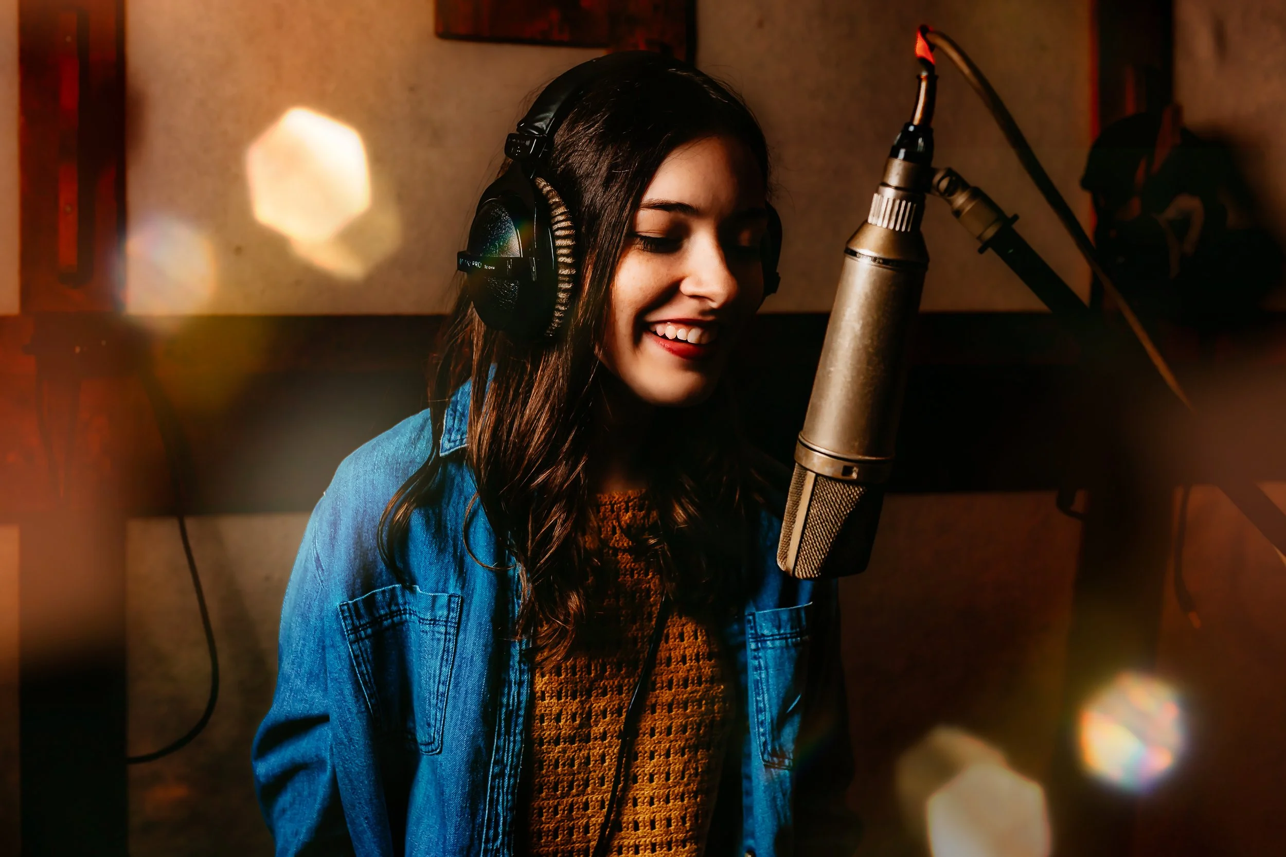 High school senior girl portrait in Tyler Texas creative recording studio session