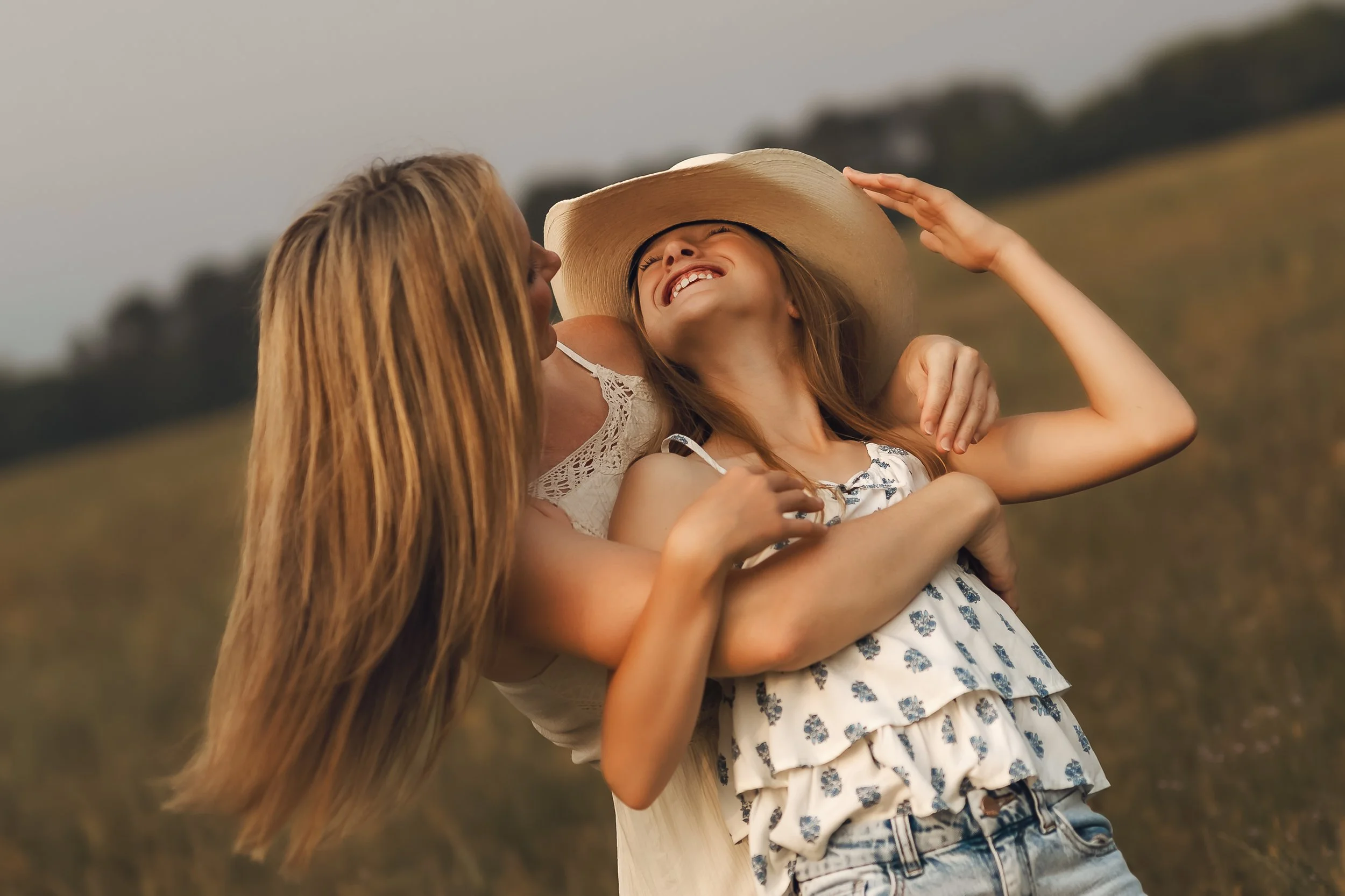 Family session, field sunset