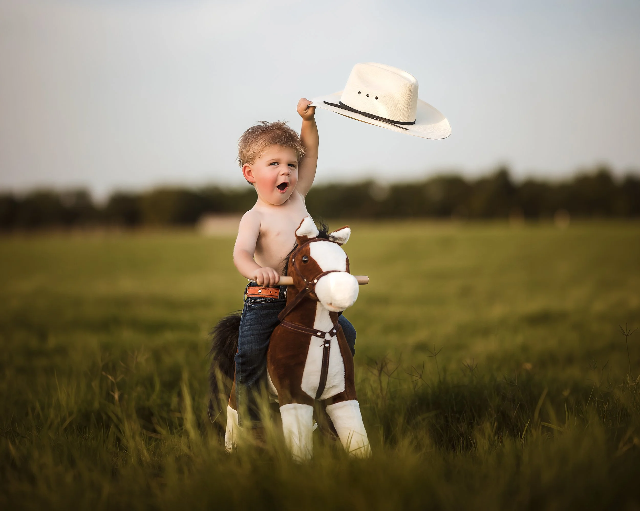 Family session outdoors country western.