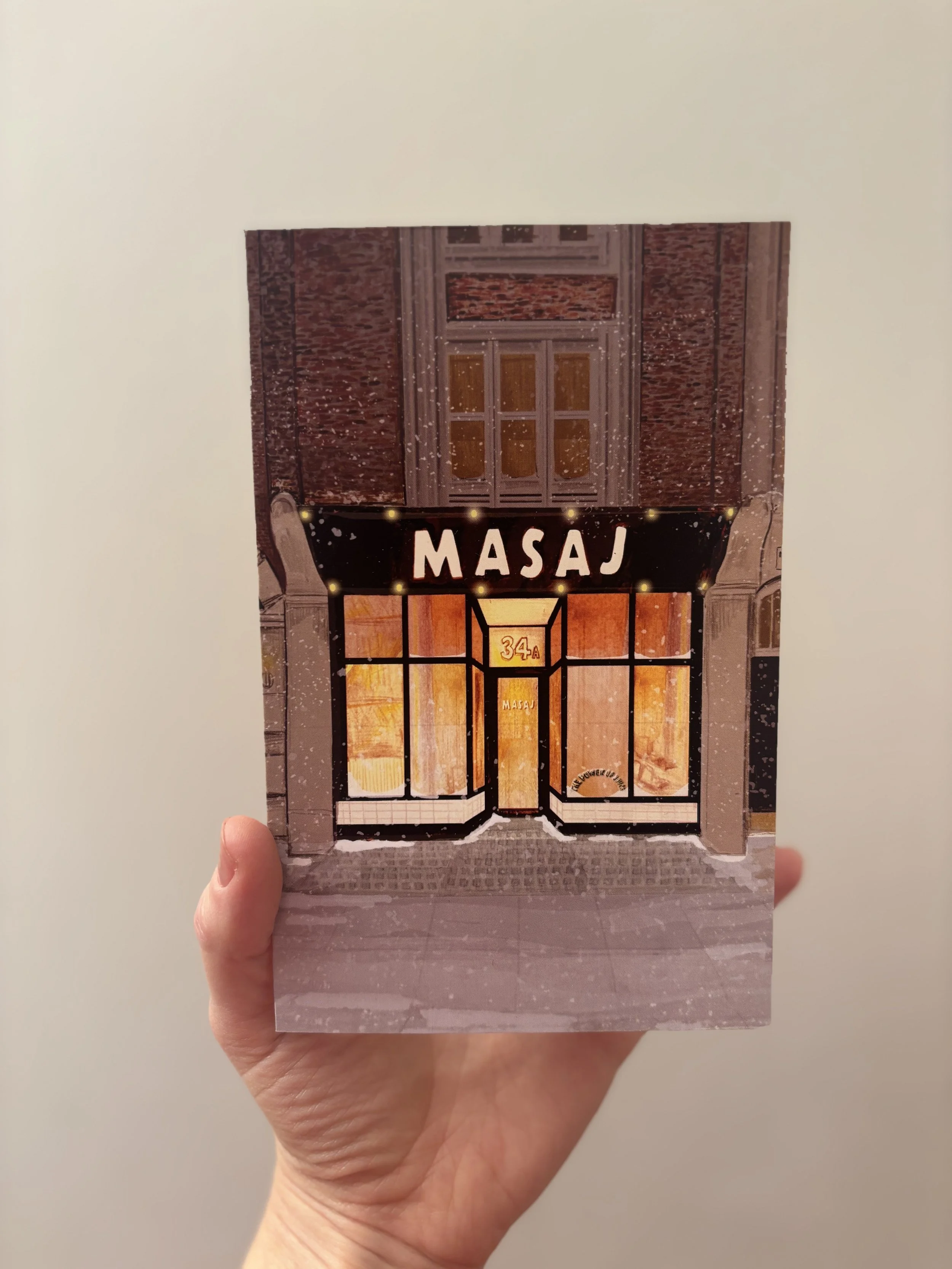Commercial brand collaboration: hand-drawn greetings card illustration for MASAJ