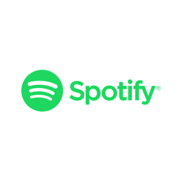 Spotify logo with black background, green circle with black sound waves and green text reading 'Spotify'.