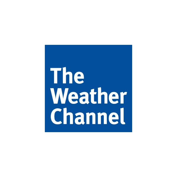 Logo of The Weather Channel with a blue square and black text