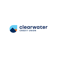 Clearwater Credit Union logo with a blue and black mountain-like icon and text beneath it.