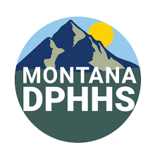 Logo of Montana Department of Public Health and Safety featuring mountains, a yellow sun, and the organization name.