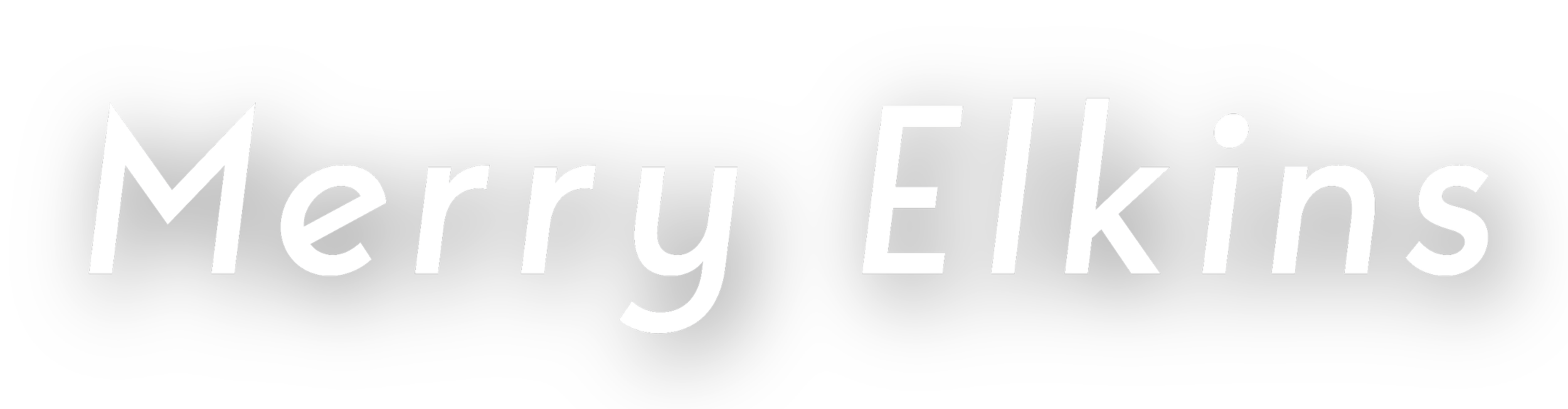 Black badge with white text that says 'Merry Elkins'