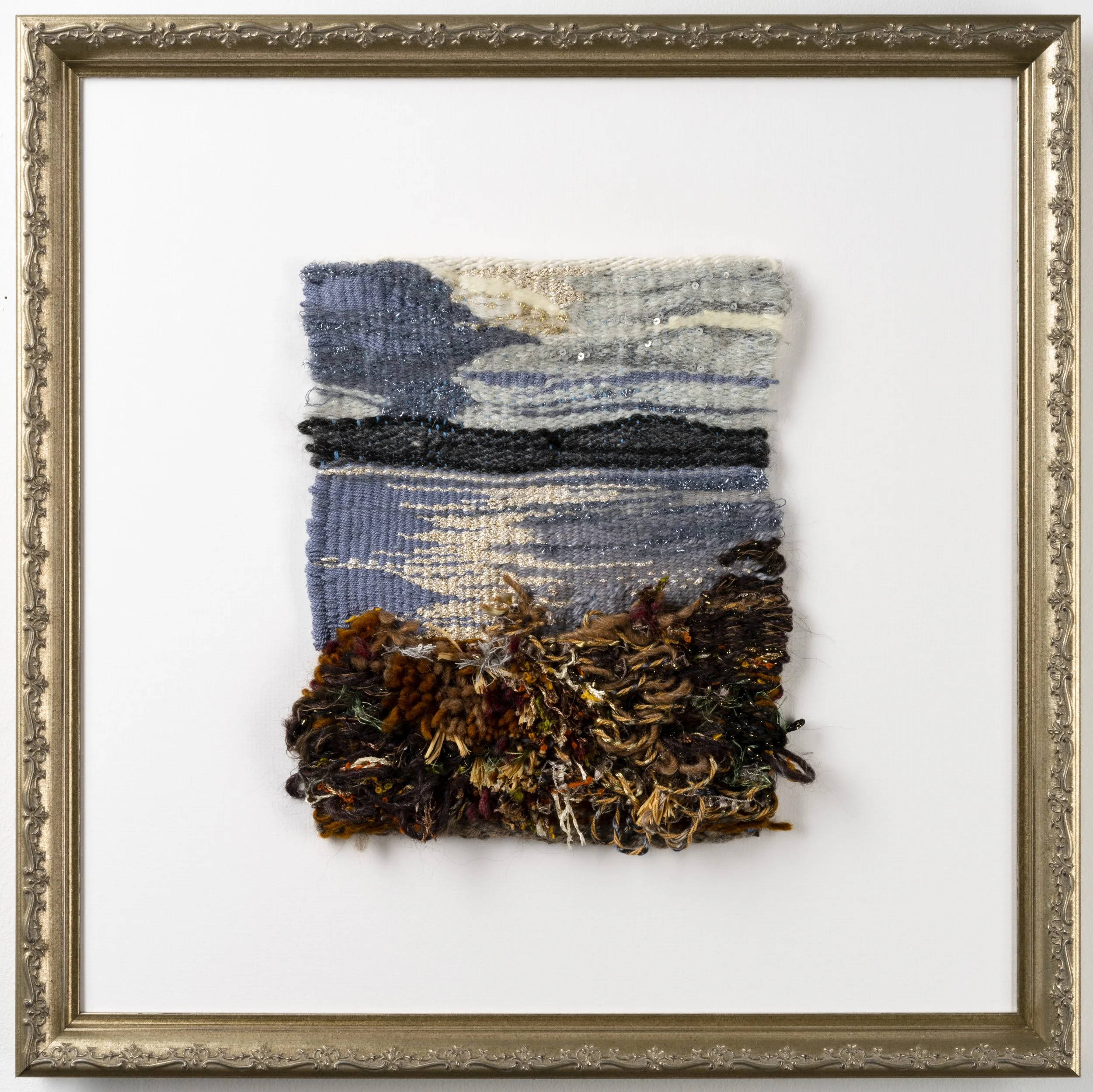 Winter Reflection  - Woven Tapestry - Wool & Silk handspun - Natual  Dyed -  framed 18" x 18"  Sold   - Navrat collecton