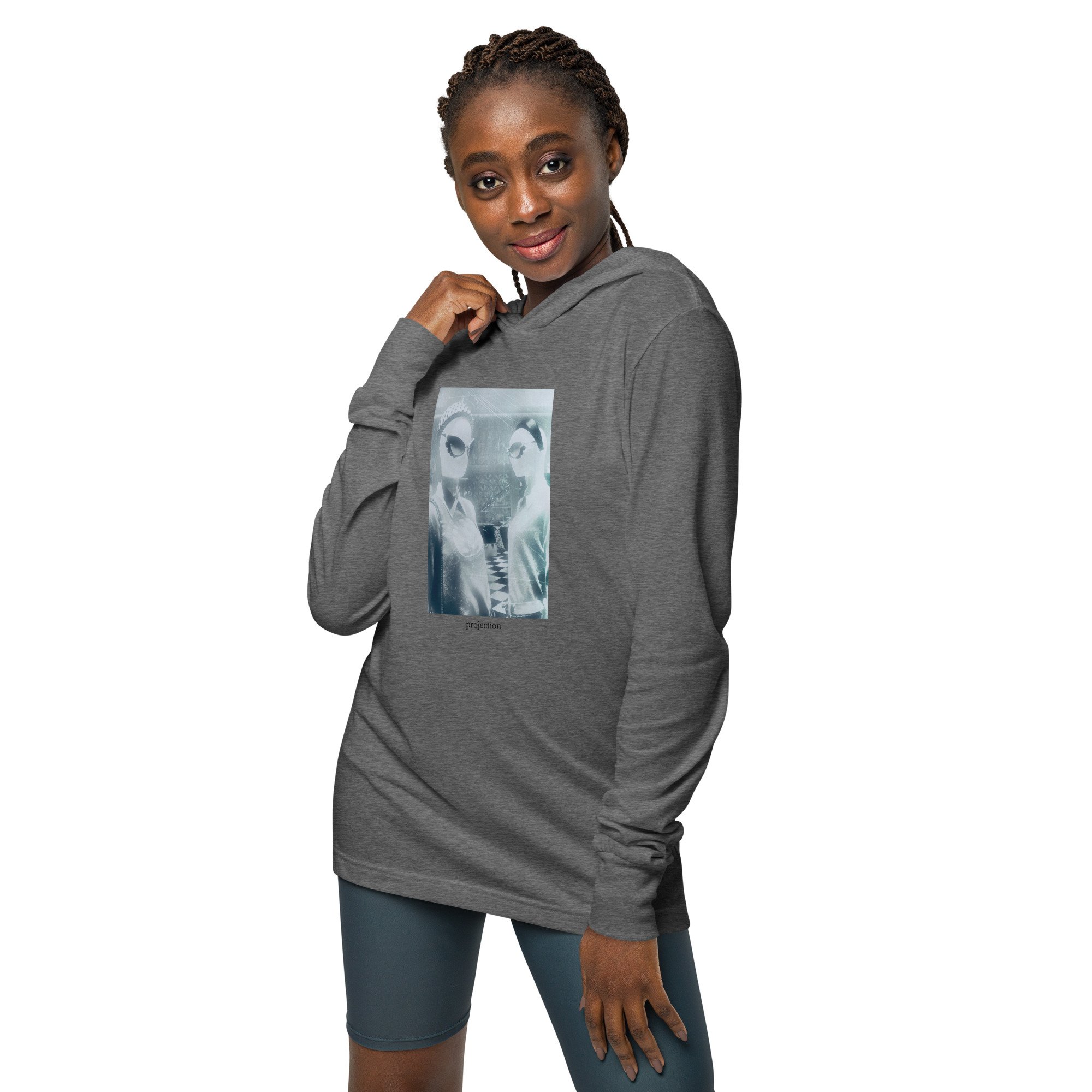 work-005 “projection” Hooded long-sleeve tee