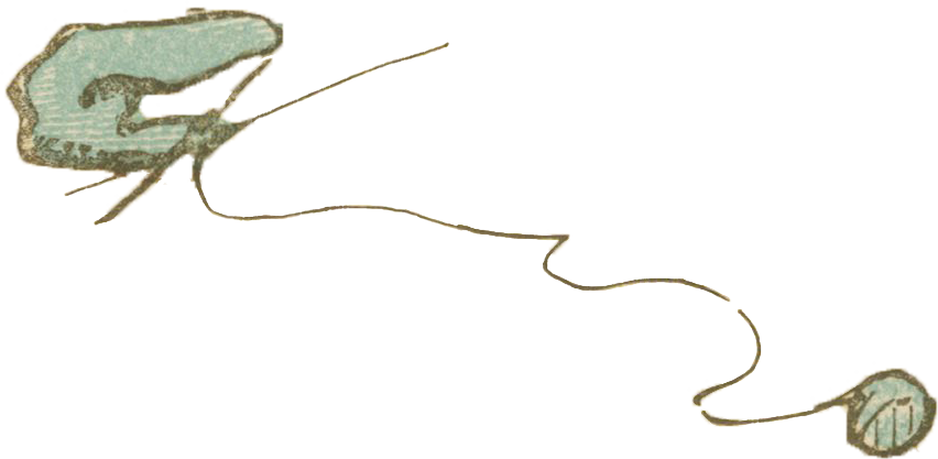 Illustration of an unfinished crochet project, with an unwinding ball of yarn rolling away.