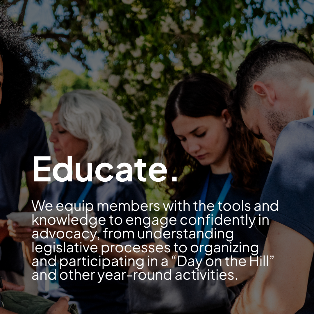 Four people sit around each other getting educated on housing policy organization.