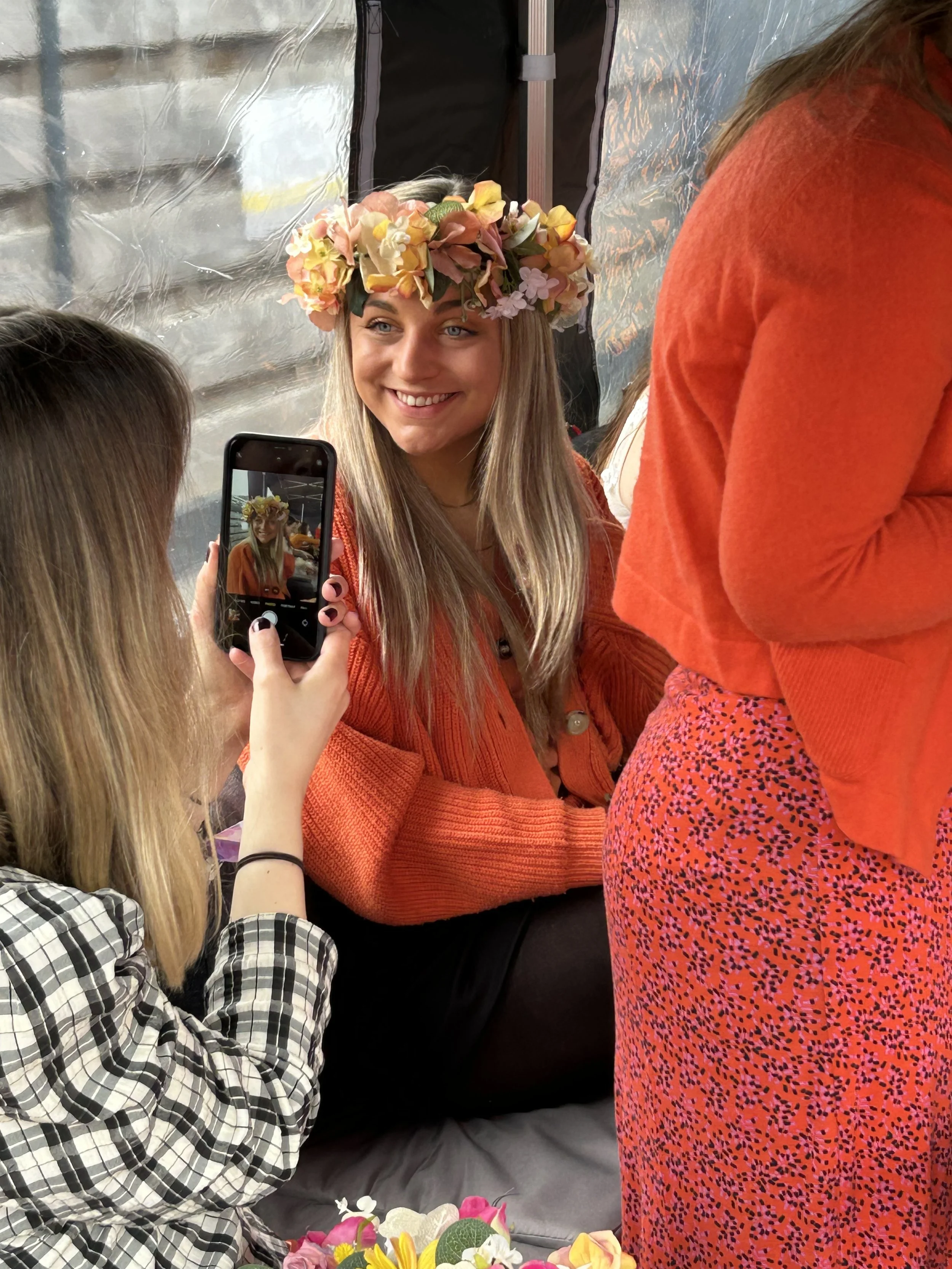 close-up of a finished flower crown
