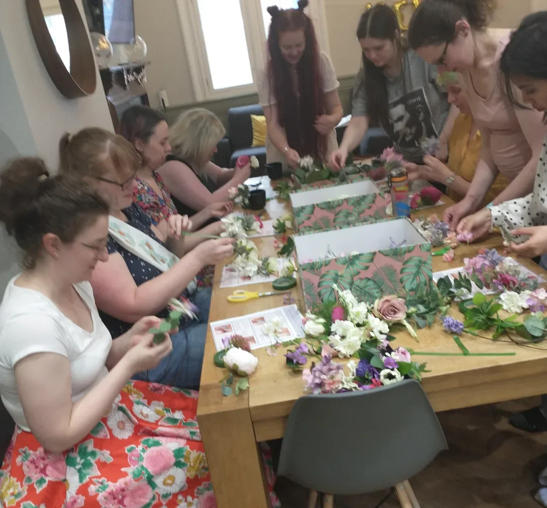 faux flower wreath hen party activity