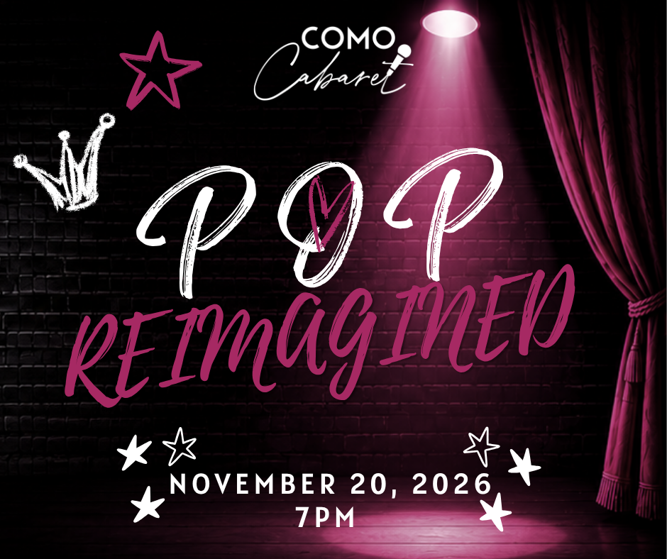 Graffiti style lettering of POP Reimagined is surrounded by hand-drawn crowns, stars, hearts, and framed by a rich magenta theatrical curtain to create a concert meets theater atmosphere.