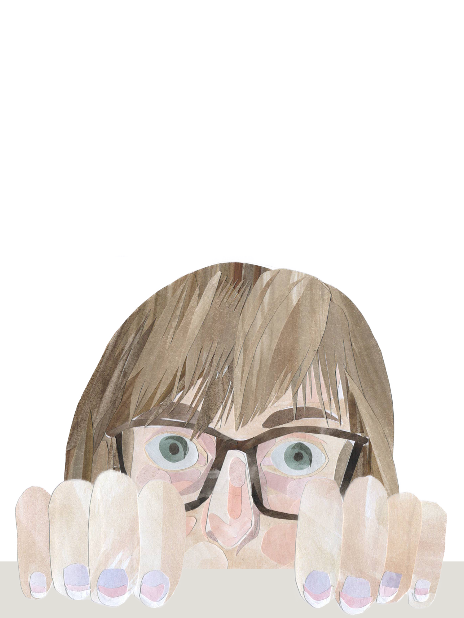 Illustration of a Jade with glasses, peeking over a surface, with a surprised or curious expression.