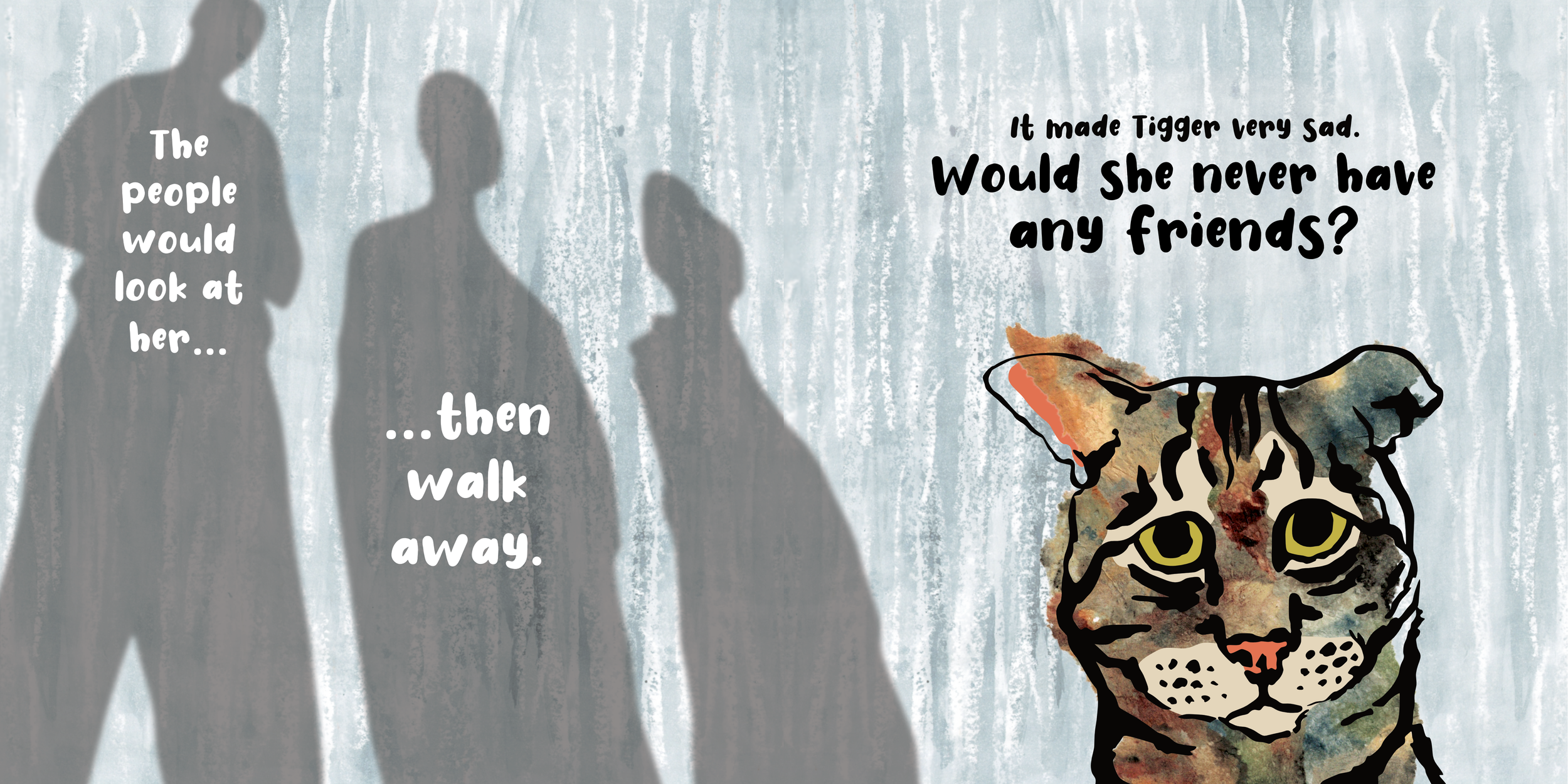 Pages from The Day Tigs Came Home, showing Tigger feeling very lonely as no one wanted to visit her.